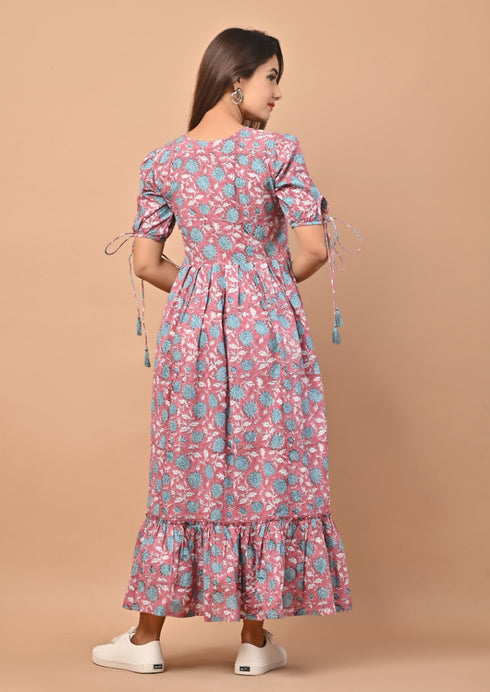 Floral Jaal Print Cotton Tier Dress (CRD02)